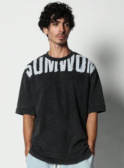 SUMWON Washed Tee With Collar Print