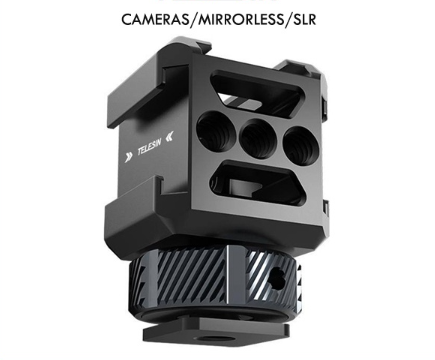 TELESIN Triple Cold Shoe Screw Steel + Alloy Adapter Mount Cameras SLR, DSLR, Mirrorless TE-CEB-001