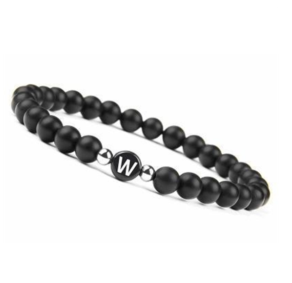 6mm Black Frosted Stone Beaded Bracelet Unisex 26 Initials Letters Name Bracelet With Elastic Rope For Couple Friendship Gifts W