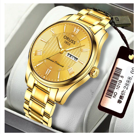 ORUSS Luxury Gold Watch for men Waterproof Dual Calendar Automatic Watch men Original Stainless Steel Fashion Men Watch Relo M2