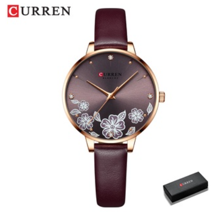 Curren Women's Leather Quartz Wristwatch With Flowers Charming 9068 PURPLE