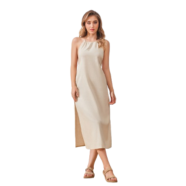 Lovito Women Boho Plain Backless Dress LBL07080