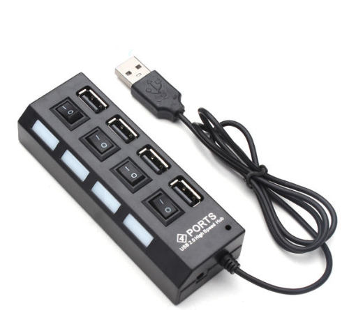 4 Ports USB Hub High Speed 2.0 Hub Powered Splitter With Switch 480Mbps On/Off Switch For PC Black
