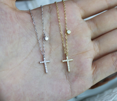 Silver Necklace Women Diamond Cross Clavicle Chain