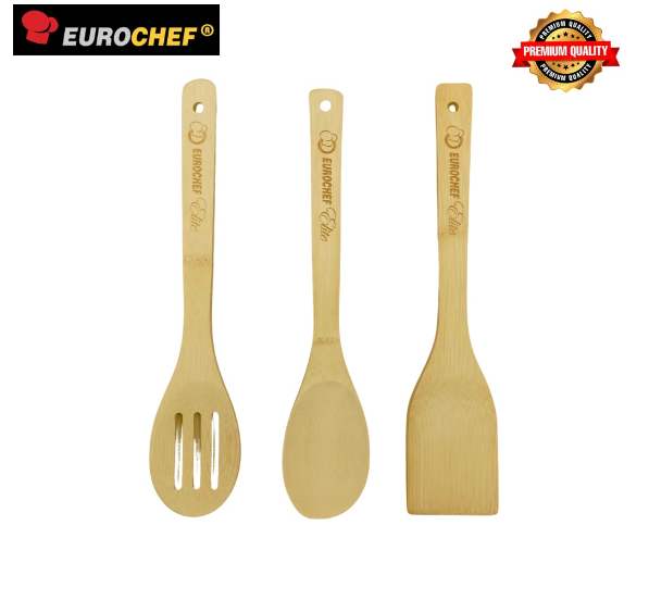 Eurochef BT3 Bamboo Utensils Set of 3 Solid Spoon Slotted Spoon Solid Turner