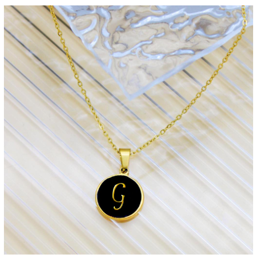 GnG Jewelry Letter A-Z Pendant Black Letter Cursive Design Stainless Steel Necklace For Fashion G