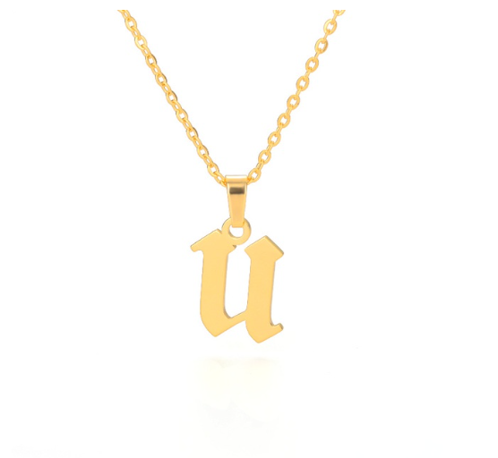 Maxzone Tiny Old English Letters Necklaces For Women Lowercase Initial A-Z Letter Pendant Necklace Men Vintage Font Boho Jewelry Gift U