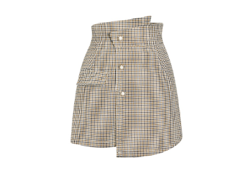 Lovito Casual Plaid Asymmetrical Zipper High Waist Culottes Shorts for Women L53AD081 Khaki