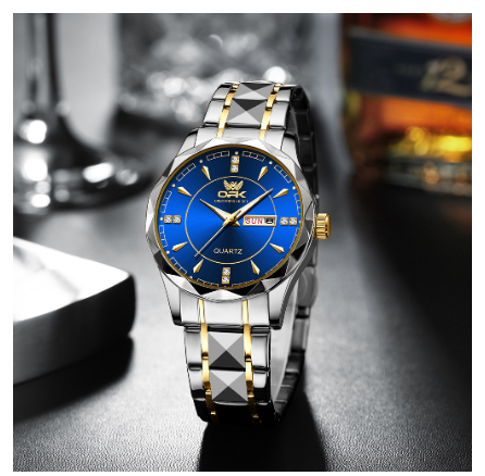 OPK Watch For Men Waterproof With Box Original Stainless Steel Luxury Business Luminous Quartz Watch BLUE DIAL TWO TONE STRAP