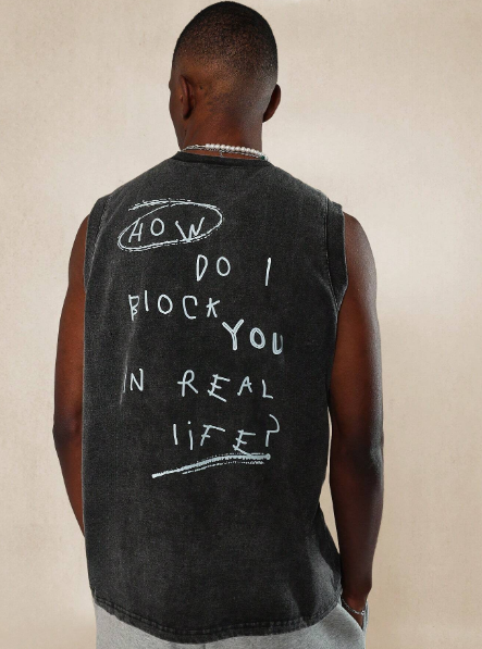 SUMWON Washed Regular Fit Sleeveless Tank Top With Letter Graphic Print