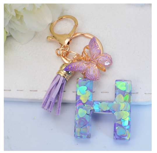 Sparkling 26 Letter Keychain With Butterfly Pendant Exquisite Heart Sequin Filled A-Z Initials Keyrings Bag Pendant Charms Gifts h