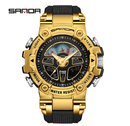 Sanda Creative Metal Dial Multifunctional Sports Waterproof Men's Watch Luxury Quartz Luminous Swim Watch GOLD