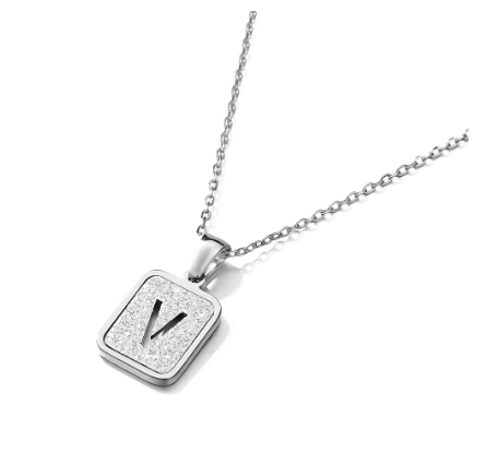 St. Kunkka 316L Stainless Steel Hollow A-Z Letter Pendant Necklace for Gift and Birthday Gift  V