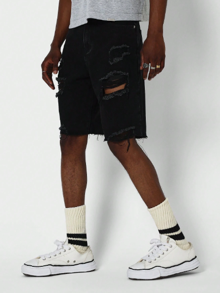 SUMWON Denim Bermuda Short With Distressing