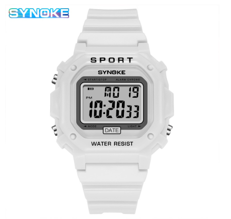 SYNOKE Men's Watch Square Silicone Strap Electronic Outdoor Digital Sports Watch WHITE