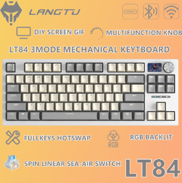 LANGTU LT84 3MODE Hotswap mechanical keyboard DIY SCREEN and KNOB with RGB backlit and side light