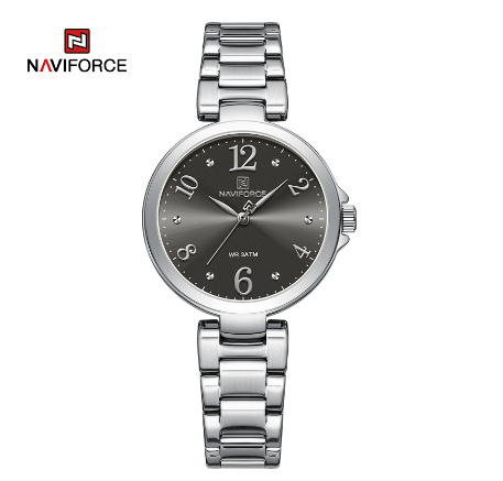 Naviforce Ladies Top Brand Fashion Quartz Stainless Steel Waterproof Analog Date Clock SILVER BLACK