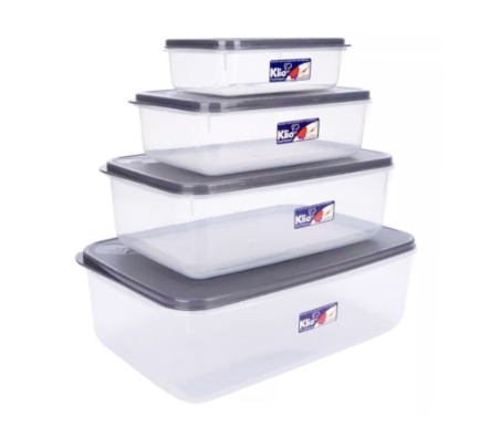 Klio 4pc Stackable Rectangle Series Set Food Keeper - Gray 20.5x9x29 cm