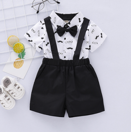BCBL New Year Outfit for Baby Boy Glasses Print Short Sleeve Overalls Shorts Party Christening Toddler Outfits 1-2 Years Old
