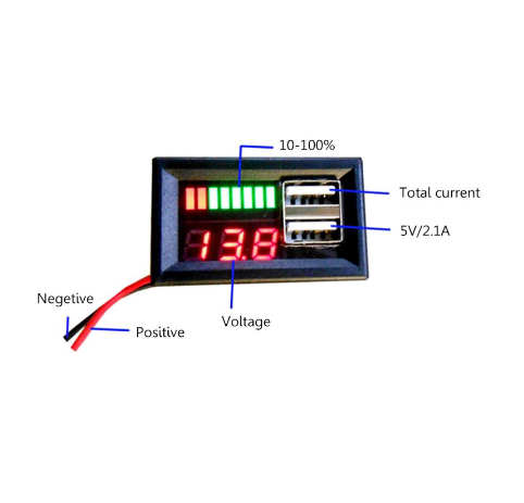 12V Digital Car Motorcycle Voltmeter Voltage Battery Panel Meter USB 5V Output