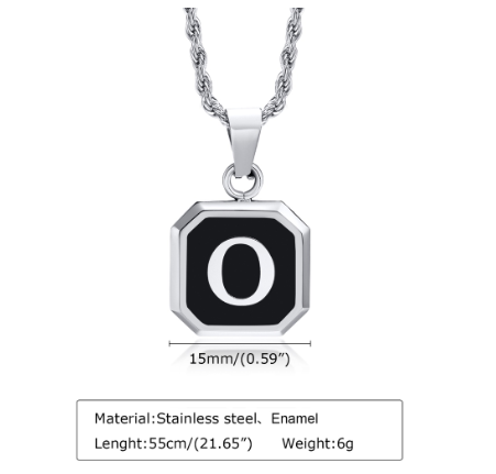 Meaeguet A-Z Letter Necklace for Men,Stainless Steel Square Letter Pendant Chain Necklace Jewelry Gifts O