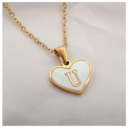 Stainless Steel 26 Letter Pendant Necklace Love Shell Card Necklace Necklace Fashion Gift for Men and Women U