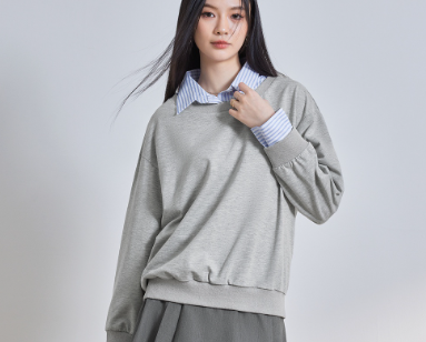 Lovito Women Casual Plain Contrast Collar Fabric Stitching Sweatshirts L65ED063 Grey