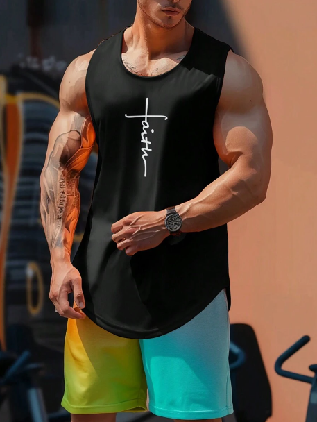 Men Quick-Dry Moisture-Wicking Breathable Tank Top With Athletic Print Sleeveless Workout Running Training Shirt Men Clothing