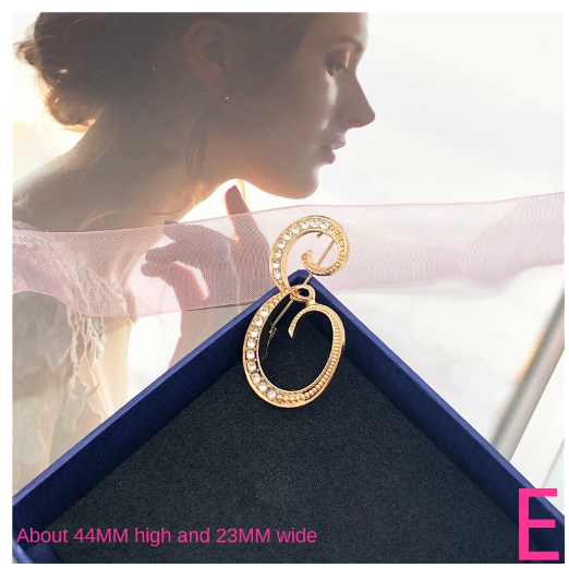 Letter Brooch Korean Version Rhinestone Atmospheric and Elegant Brooch Alloy Inlaid Diamond Temperament Brooch E