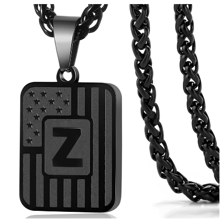 Gun Black 26 Letter Square Plate Stainless Steel Pendant Necklace Fashion Men's and Women's Jewelry Wholesale Z