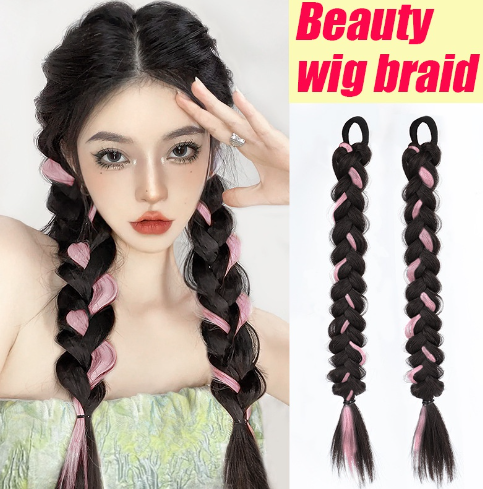2 Pieces Wig Braids Woman Highlight Double Ponytail Spice Girl Twist Braids Color Wig Ponytails Cool Dreadlocks Style