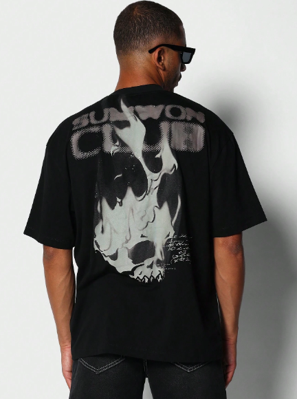 SUMWON Tee With Flame Graphic Print College Ready