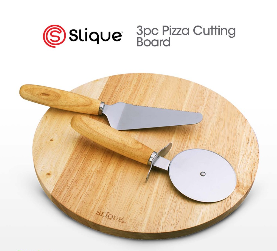 SLIQUE Pizza Cutting Board 3pcs Wooden Pizza Serving Board Kitchen Essentials