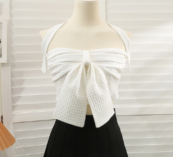 Lovito Women Casual Plain Bow Tank Top L71ED047 (Black/White)