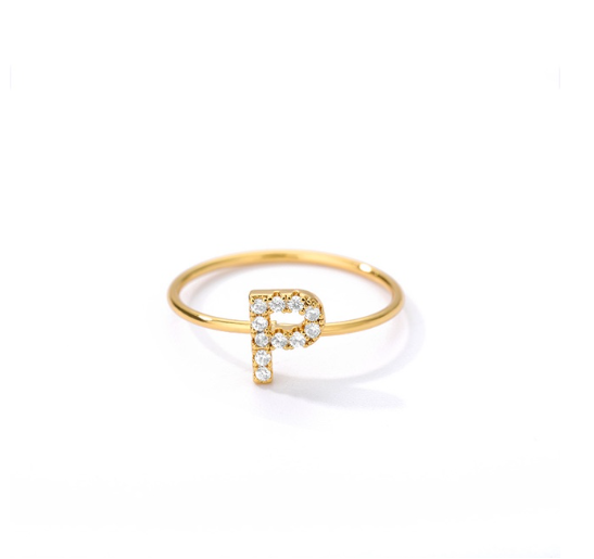 Maxzone Initial Letter Rings For Women Stainless Steel Gold Ring A-Z Letters Finger Ring Couple Wedding Aesthetic Jewelry Gift P