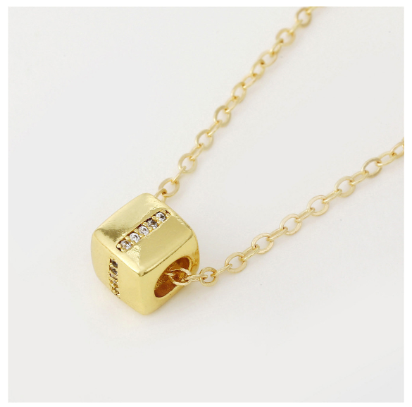 18K Gold Plated Titanium Steel English Letter Pendant Necklace Collar Chain Women's Fashion Copper Inlaid Zircon Dice Necklace Neckchain I