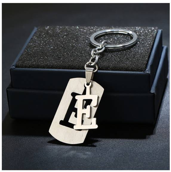Stainless Steel 26 Letters Keychain Women Men Backpack Purse Charms Metal A To Z Alphabet Pendant With Key Holder For Couple E