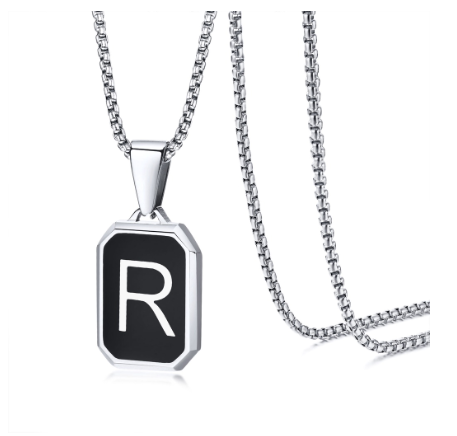 Meaeguet Black Fashion Necklace For Men Letter A-Z Pendant Stainless Steel Birthday Gift For Boyfriend R