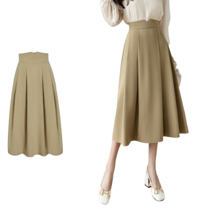 Lovito Women Pleated Skirts L68ED096 (Khaki)