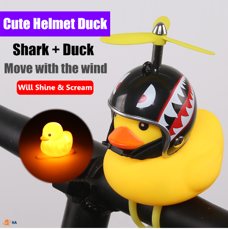 Breaking Wind Duck Glowing Yellow Duck With Helmet Light Horn Bicycle Handle Accessories Decoration