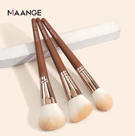 Maange Makeup Brushes Make Up Brush Set 3Pcs Brown