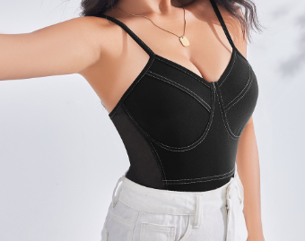 Women Structure Line Contrast Mesh Bodysuit LBE03110 Black