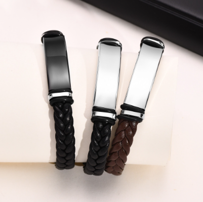 Braid Leather Bracelet Stainless Steel Charm Bangle for Women