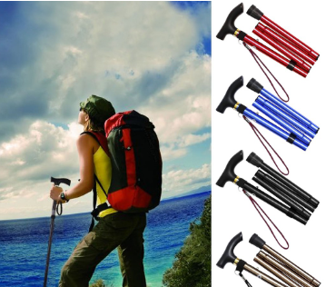Portable Folding Collapsible Cane Travel Walking Hiking Mountain Climbing Stick