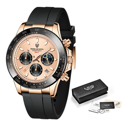 LIGE Original Brand Relo Men Big Dial Quartz Watch Luminous Waterproof Fashion Sport Chronograph Date WristWatches ALL ROSE