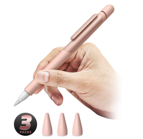 Silicone Protective Case Compatible for Apple Pencil (1st Generation) Anti-Slip Grip with Nib Cover (3 Pieces) Accessories (Black)