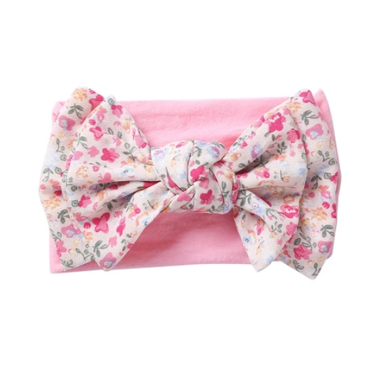 New Chiffon Bow Print Children's Knotted Headband Baby High Elasticity Super Soft Baby Headband HB2
