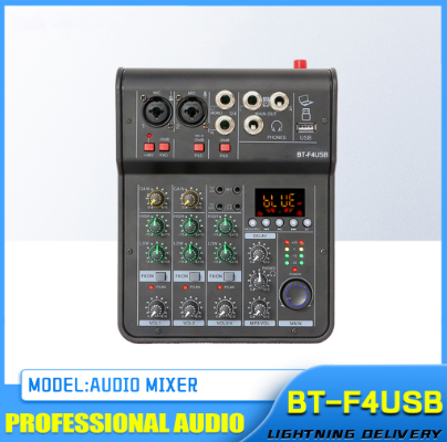 BT-F4USB Audio Mixer 4 Channels with Bluetooth USB for Karaoke DJ to Play Songs