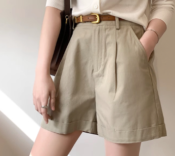 Lovito Women Casual Plain Zipper Shorts LNA27329 Khaki
