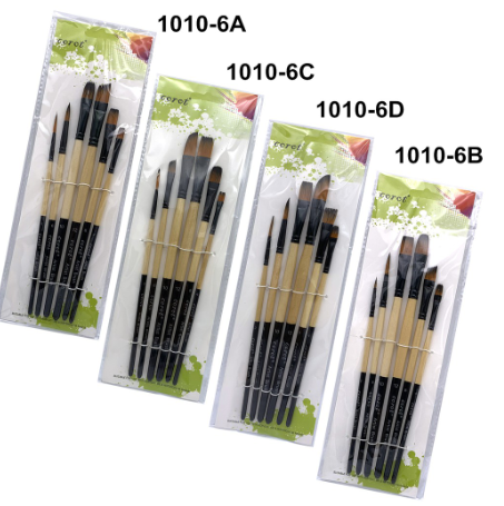 SeamiArt Corot 6 Pcs. Different Shape Nylon Hair Watercolor Painting Brush Set 4 Kinds Of Combination